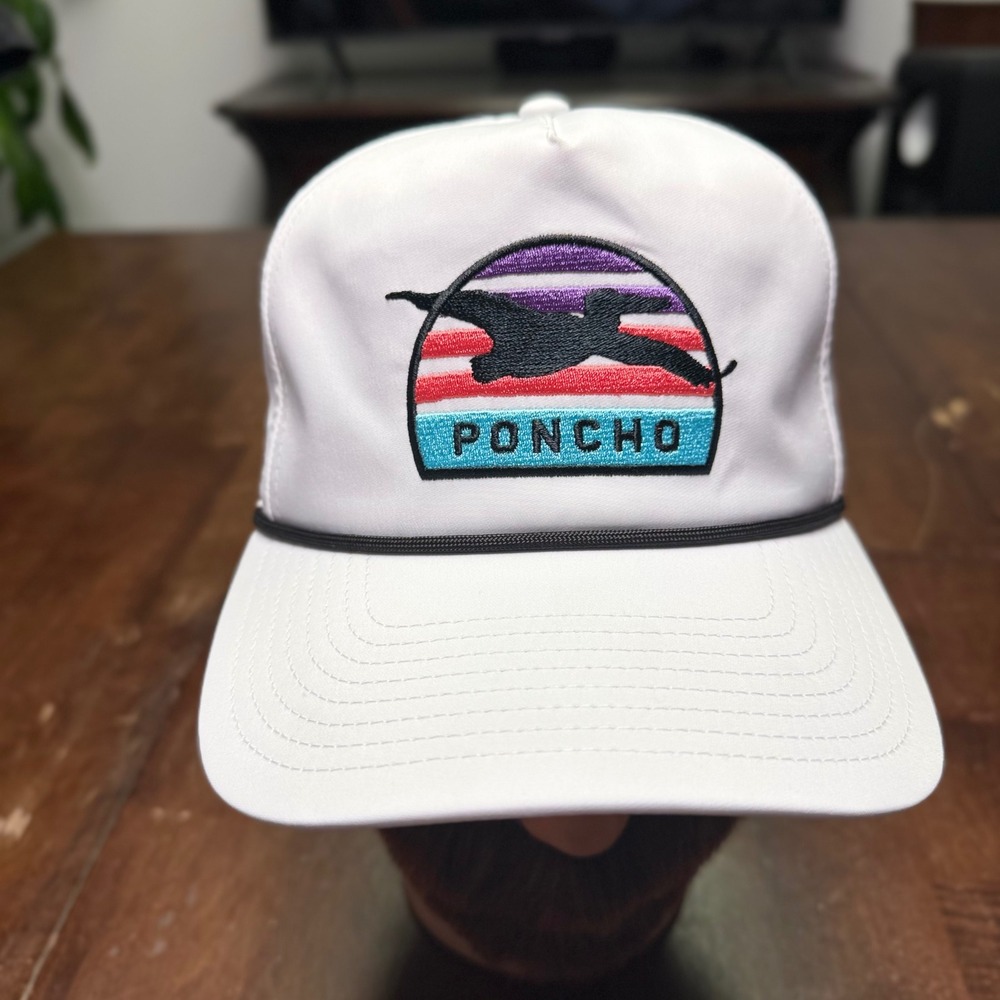 Poncho Outdoors Trucker Hat Mens OSFA White Retro Patch Rope Snapback Cap